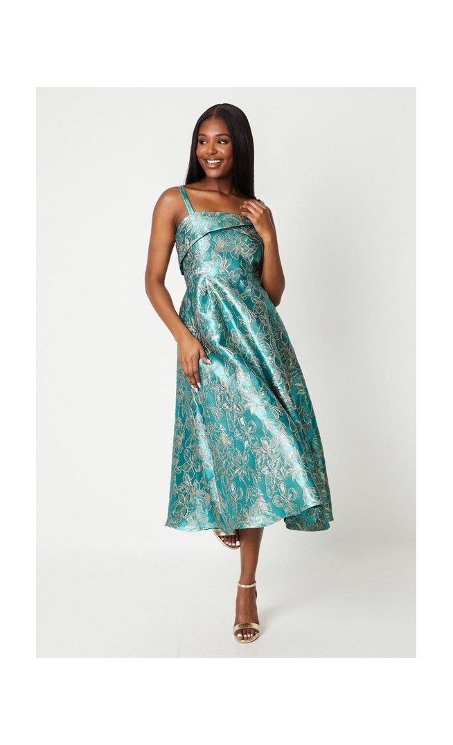 Twist Front Jacquard Midi Dress