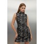 Tailored Print Detail High Neck Sleeveless Mini Dress