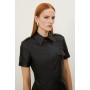 Leather Collared Short Sleeve Midaxi Pencil Dress