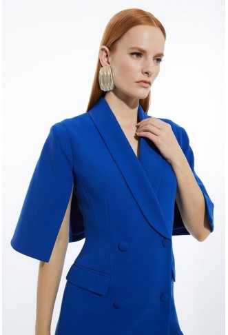 Clean Tailored Tuxedo Cape Sleeve Midi Blazer Dress