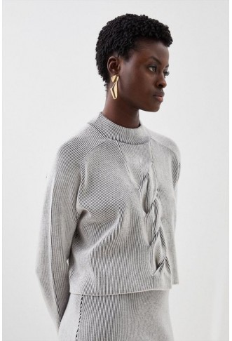 Viscose Blend Plaited Cable Rib Knit Jumper