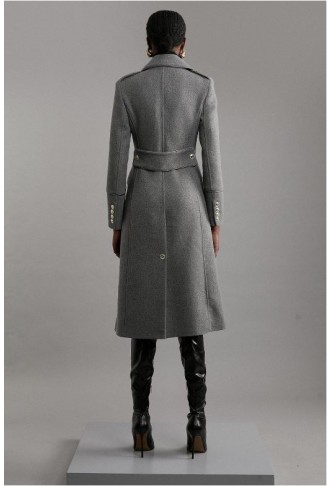 Italian Wool Mix Double Breasted Military Midi Coat