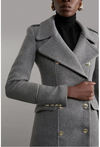 Italian Wool Mix Double Breasted Military Midi Coat