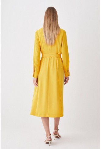 Soft Tailored Pipe Detail Sleeved Shirt Dress