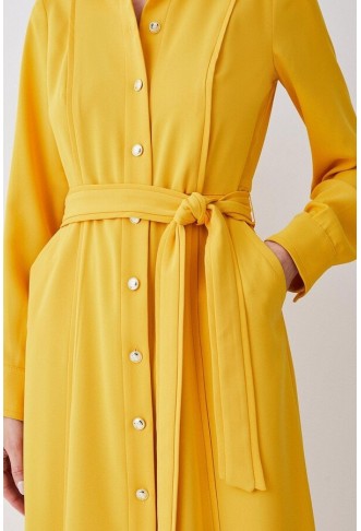 Soft Tailored Pipe Detail Sleeved Shirt Dress