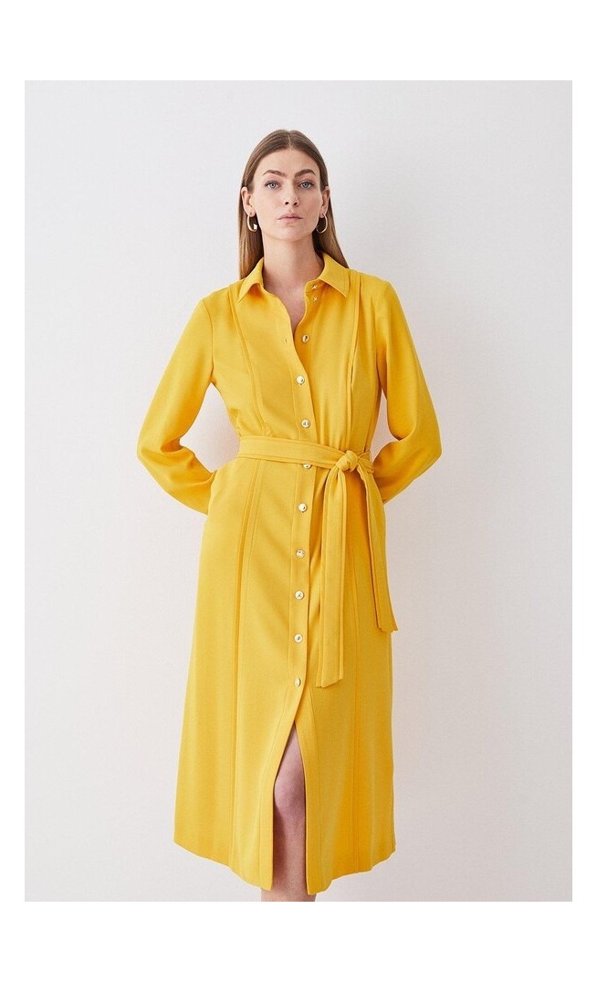 Soft Tailored Pipe Detail Sleeved Shirt Dress