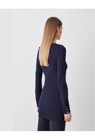 Buy Karen Millen Viscose Blend Knitted Button Detail Tunic Dress In Navy