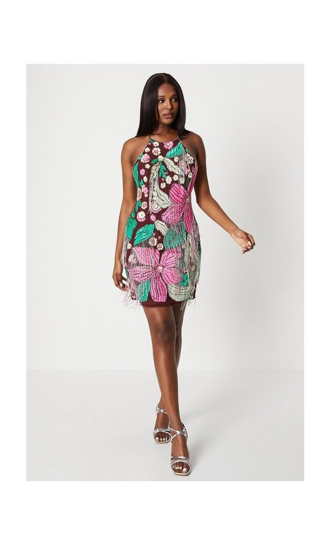 Premium Hand Embellished Floral Mini Dress