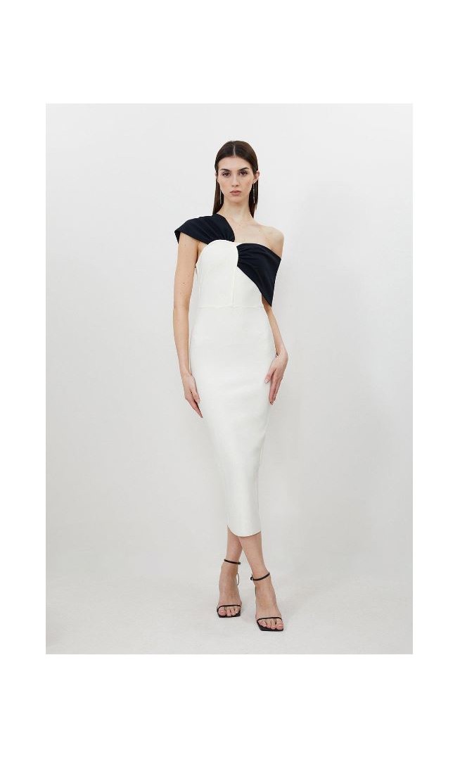 Figure Form Bandage Asymmetric Strap Knit Midi Dress