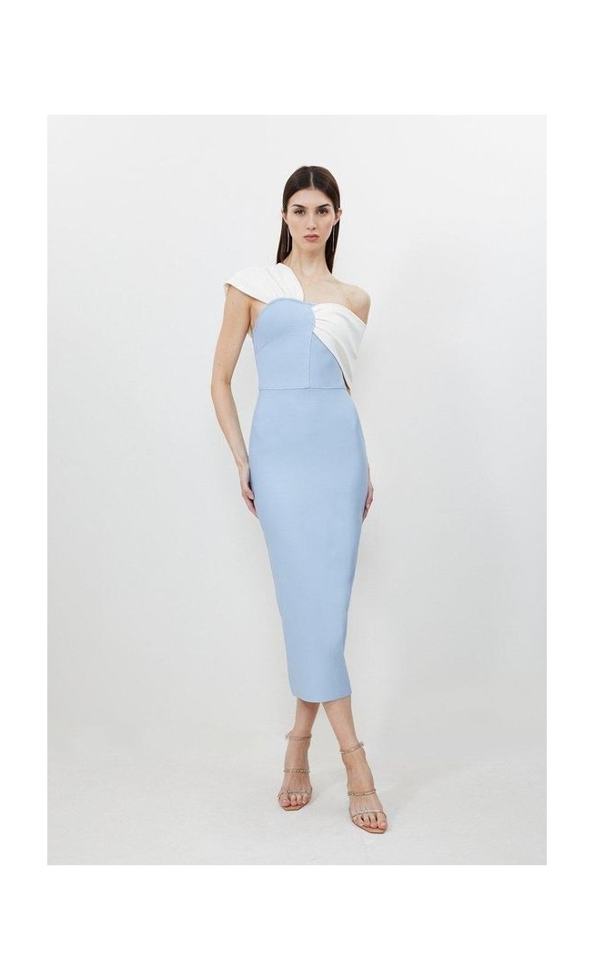 Figure Form Bandage Asymmetric Strap Knit Midi Dress