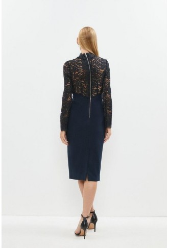 Premium Lace Top Pencil Skirt Midi Dress