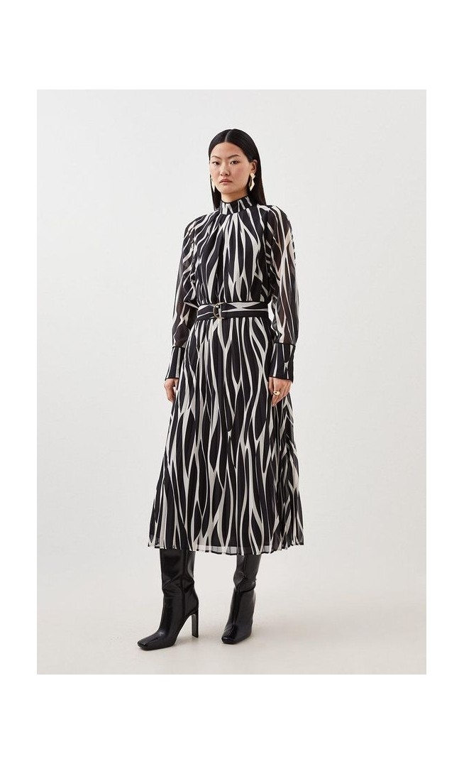 Abstract Print Pleated Georgette Woven Midi Dress