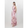 Abstract Floral Crystal Embellished Woven Split Maxi Dress