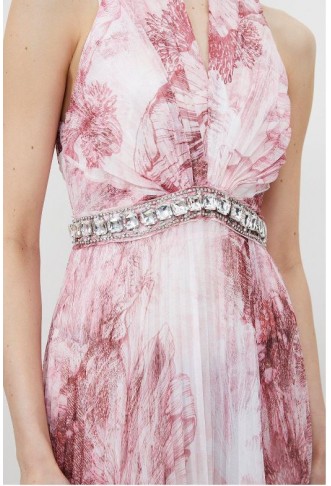 Abstract Floral Crystal Embellished Woven Split Maxi Dress