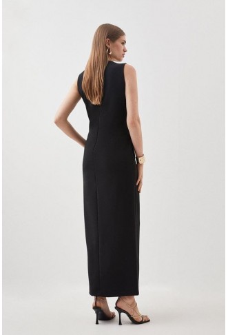 Compact Stretch Keyhole Column Tailored Midaxi Dress