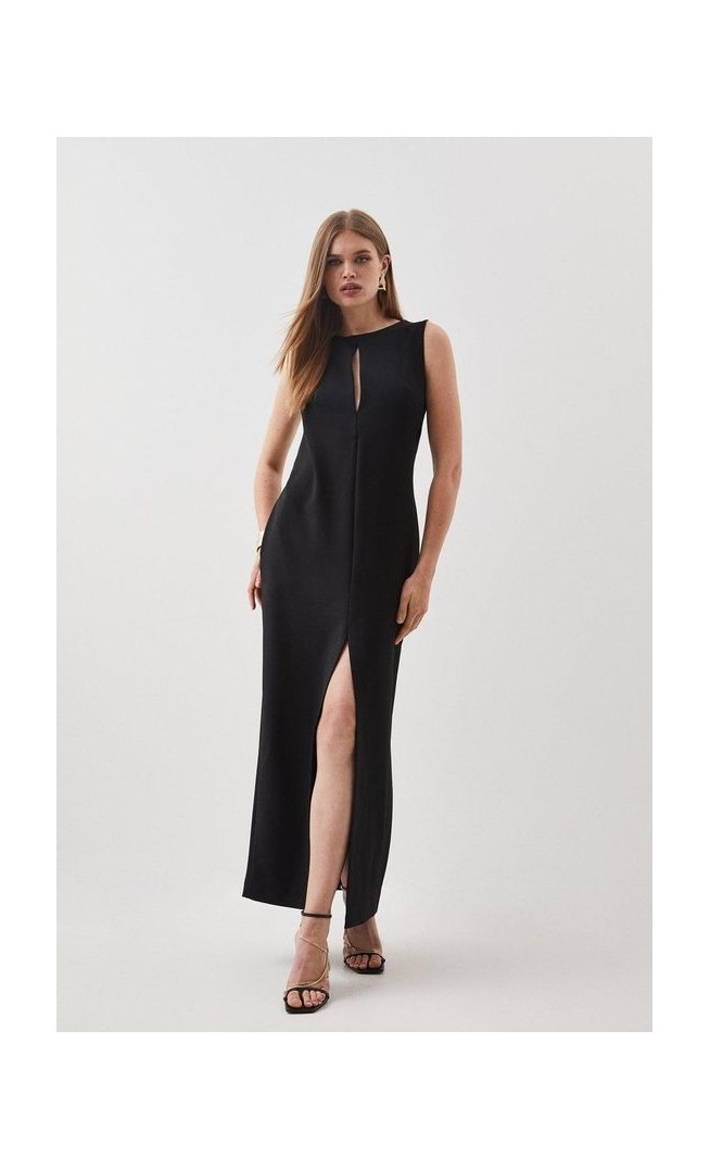 Compact Stretch Keyhole Column Tailored Midaxi Dress