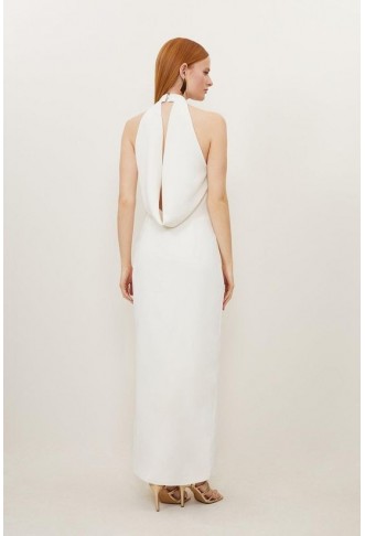 Fluid Tailored Halterneck Open Back Maxi Dress