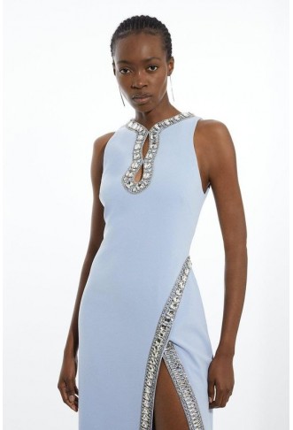 Crystal Embellished Keyhole Woven Midi Dress