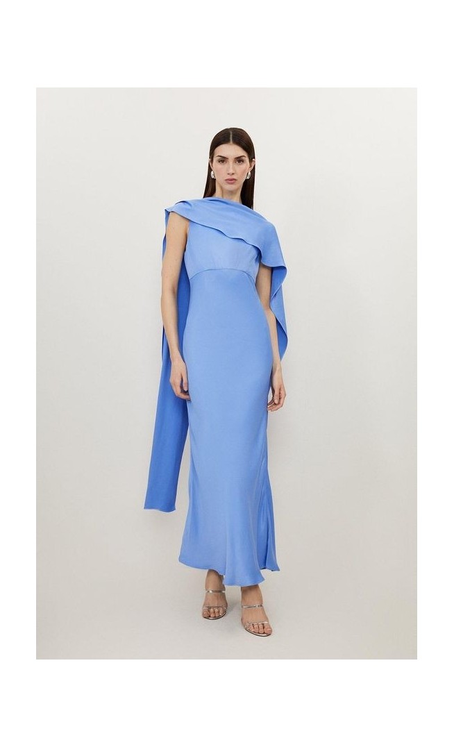 Viscose Satin Draped Midi Dress