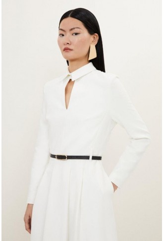 Petite Clean Tailored Pleat Detail Full Skirted Shirt Dress