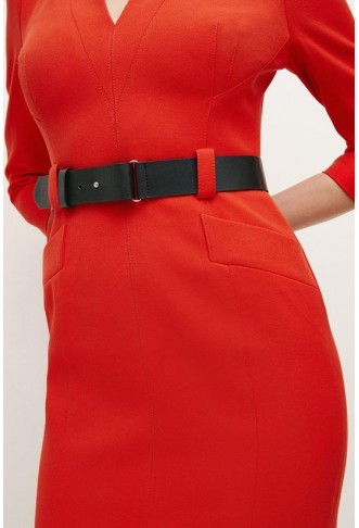 Forever Belted Midi Pencil Dress