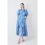 Batik Floral Cotton Panel Detail Midi Shirt Dress