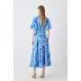 Batik Floral Cotton Panel Detail Midi Shirt Dress