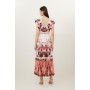 Petite Mirrored Floral Print Pleated Woven Sleeveless Maxi Dress