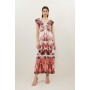 Petite Mirrored Floral Print Pleated Woven Sleeveless Maxi Dress