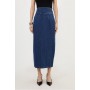 Corset Waist Denim Midi Skirt