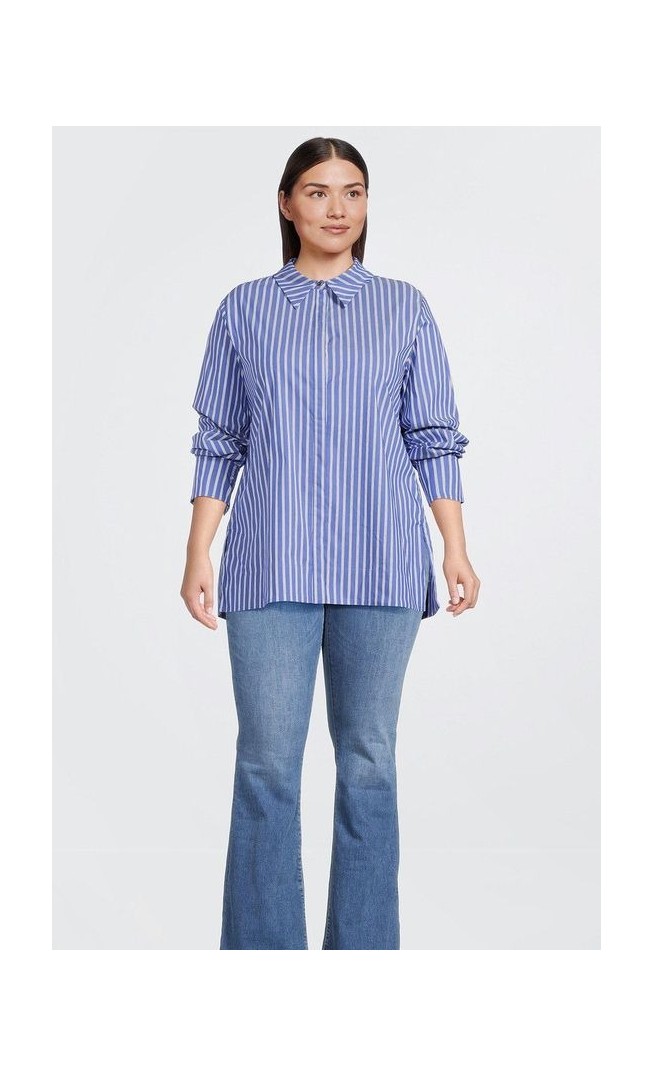 Plus Size Cotton Poplin Button Sleeve Detail Woven Shirt