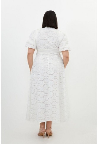 Plus Size Cotton Cutwork Woven Maxi Dress