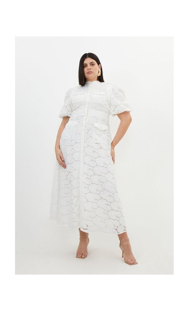 Plus Size Cotton Cutwork Woven Maxi Dress