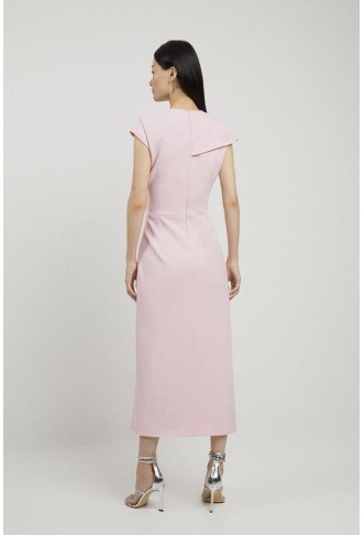 Petite Structured Crepe Asymmetric Neck Midi Dress