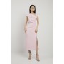 Petite Structured Crepe Asymmetric Neck Midi Dress