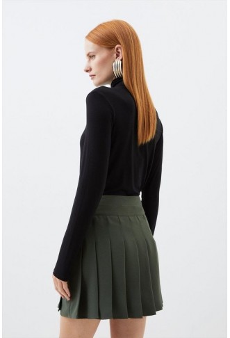 Tailored Crepe Tab Detail Pleated Mini Skirt