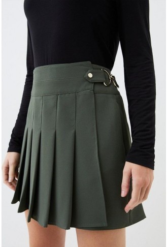 Tailored Crepe Tab Detail Pleated Mini Skirt