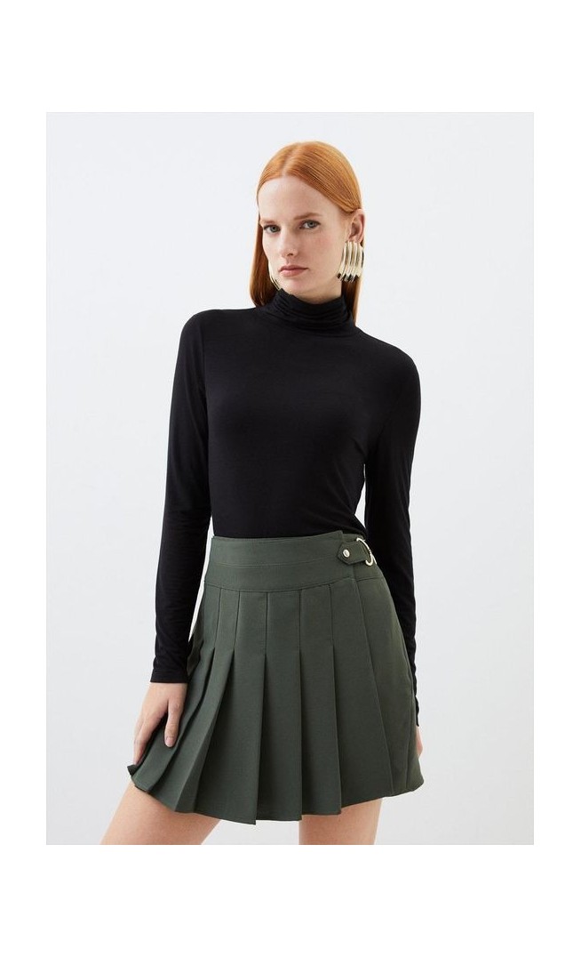 Tailored Crepe Tab Detail Pleated Mini Skirt