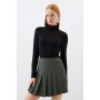 Tailored Crepe Tab Detail Pleated Mini Skirt