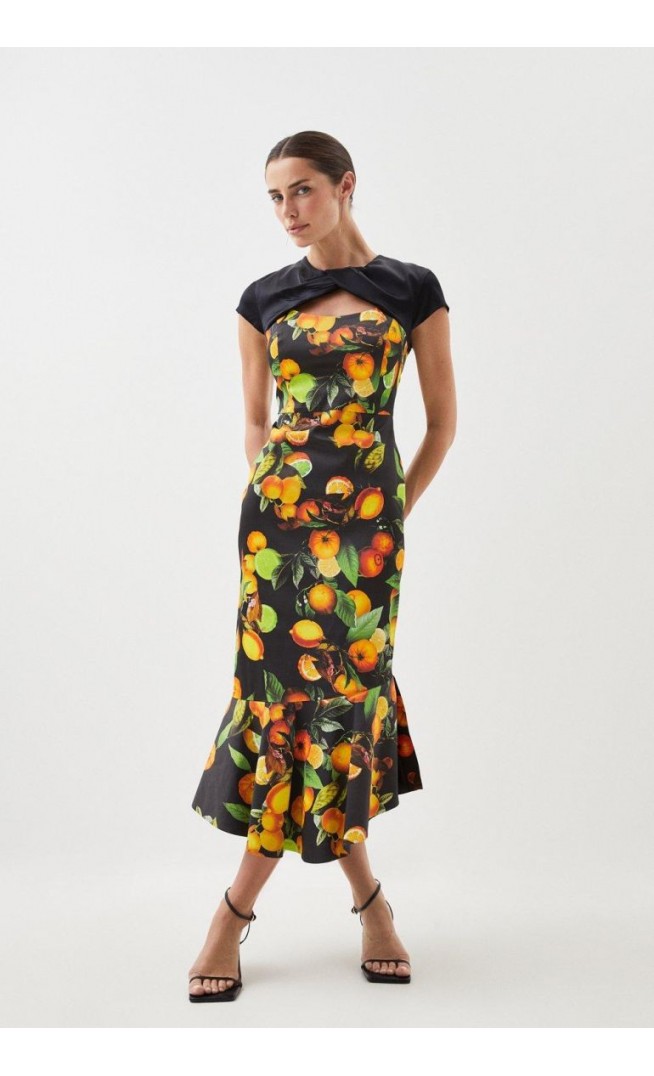 Italian Signature Stretch Citrus Contrast Midi Dress