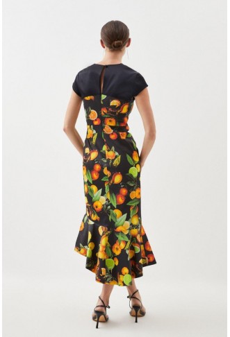 Italian Signature Stretch Citrus Contrast Midi Dress