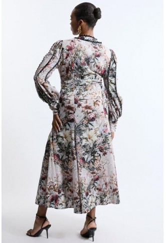 Petite Trailing Floral Woven Plunge Maxi Dress