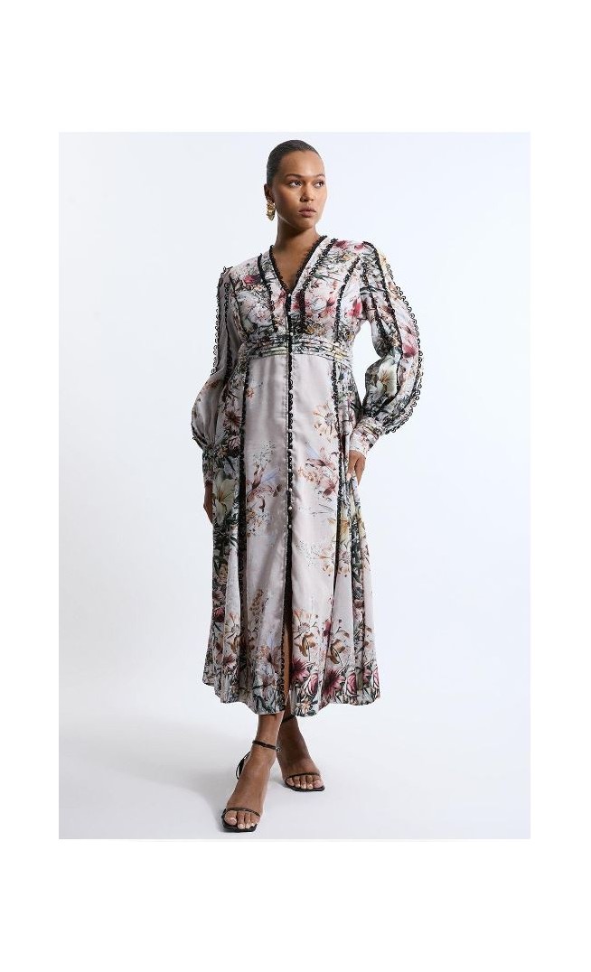 Petite Trailing Floral Woven Plunge Maxi Dress