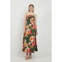 Petite Lydia Millen Floral Printed Linen Woven Strappy Maxi Dress