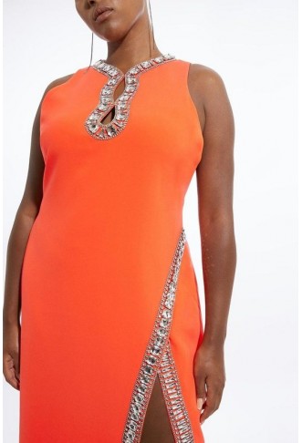 Plus Size Crystal Embellished Keyhole Woven Midi Dress