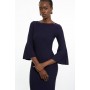 Petite Viscose Blend Look Knit Midi Dress With Fluted Sleeve