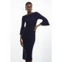 Petite Viscose Blend Look Knit Midi Dress With Fluted Sleeve