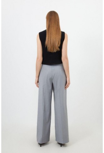 Grey Tailored Wool Blend Wrap Detail Wide Leg Trousers