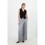 Grey Tailored Wool Blend Wrap Detail Wide Leg Trousers