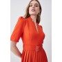 Tailored Structured Crepe Forever Pleat Belted Midi Dress